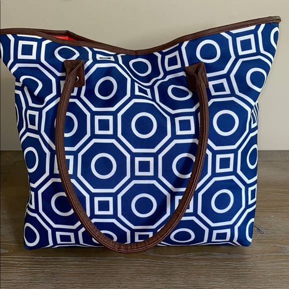 Handbags - Navy and White Nylon Beach Shoulder Bag Tote